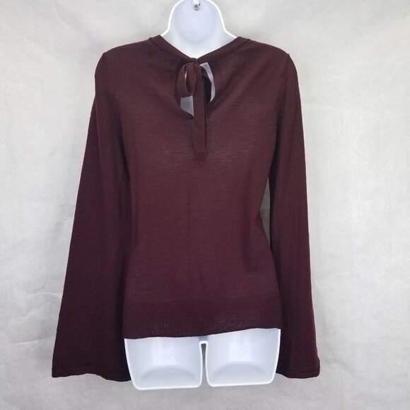 Nanette Lepore Sweater Women's S Burgundy Tie Back Fine Merino Wool Bell Sleeve - Picture 1 of 12